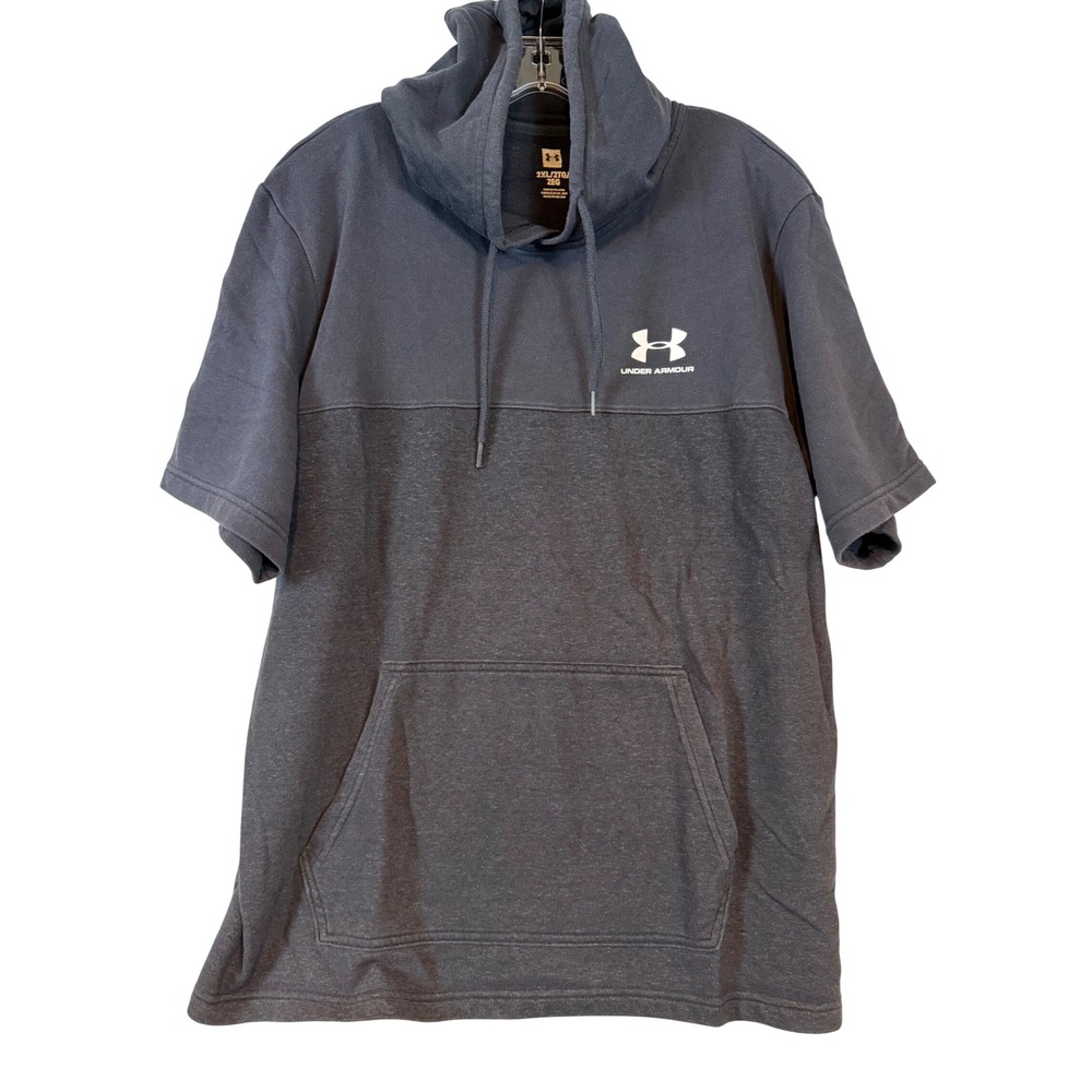 Under Armour Mens 2XL Gray Short Sleeve Hoodie Fleece Pullover Training Top Gym